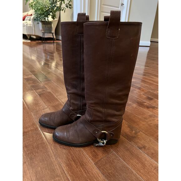 Vintage Brown Leather Harness Riding Boots Sz Women's 35.5 Made In Italy - Picture 1 of 14